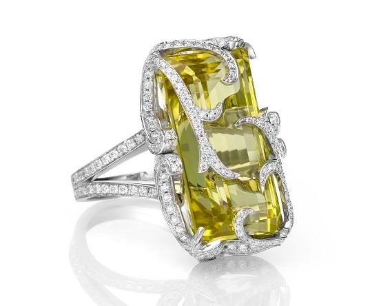 A Lemon Quartz and Diamond Ring